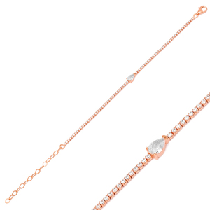 Pear Drop <b>Charm</b> Dainty Tennis <b>Bracelet</b> Turkish Handcrafted Wholesale 925 <b>Sterling</b> <b>Silver</b> Jewelry - Product Image 6