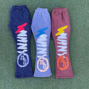 Survêtements personnalisés Ensemble de survêtements deux pièces en polaire Ensemble de jogging surdimensionné en coton Pantalon de survêtement évasé à impression bouffante 3D et sweat à capuche pour hommes - Product Image 4