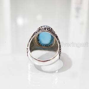 Bague pour homme en cuivre bleu naturel turquoise pierre précieuse décembre bague de naissance arabe bijoux fins bague en argent sterling 925 vente en gros - Product Image 6
