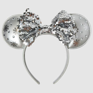 Orejas de Mickey y Minnie Mouse de Disney con diadema con lazo, banda para el cabello, licencia oficial H.E.R. Cuero vegano PU con diseño de copos de nieve y diamantes - Product Image 1