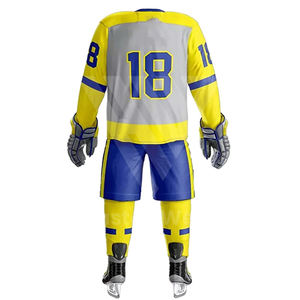 Diseño de sublimación personalizado Impresión Equipo de hockey sobre hielo Uniforme Conjuntos Absorbe la humedad Secado rápido 100% Poliéster Jerseys Camisas Rodilla - Product Image 4