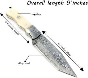 Cuchillo de caza de hoja fija de acero de Damasco hecho a mano con funda cuchillo de caza de supervivencia al aire libre - Product Image 3