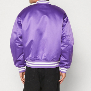 Blouson aviateur en satin avec logo personnalisé pour homme, veste d'extérieur vierge style letterman grande taille, hiver 2025 - Product Image 2