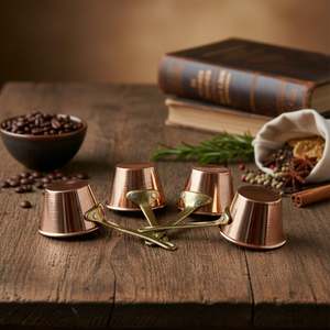 ชุดถ้วยตวงทองแดงและไม้ 5 ชิ้น ความจุ 60 มล. พร้อมความสามารถในการชั่งน้ำหนัก 80 มล. สำหรับการอบและการใช้งานในครัว - Product Image 2