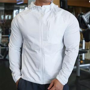 Veste coupe-vent de sport avec logo personnalisé pour hommes, respirante, séchage rapide, athlétique, fitness, jogging, toile, taille XS, vêtements de sport personnalisés à l'avant - Product Image 3