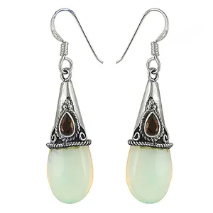 Boucles d'oreilles vintage tibétaines en argent et jade, forme goutte d'eau, pour femme, avec sertissage clos en alliage, argent antique, marque de mode pour mariage - Product Image 2