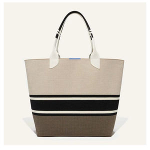 Sac fourre-tout en cuir à rayures de luxe en gros avec panneau central à rayures audacieuses, tissu tissé, cuir PU beige, noir, marron, sac de transport - Product Image 1