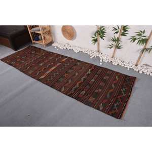 Tapis en laine turque vintage de style bohème 2.8 X 8.7ft Latex rectangle classique pour entrée couloir abstrait Patchwork Design - Product Image 3