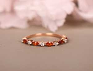 Alliance de mariage en grenat rouge, bague éternelle en marquise, argent sterling 925 plaqué or rose 14 carats, cadeau d'anniversaire délicat pour femme - Product Image 6