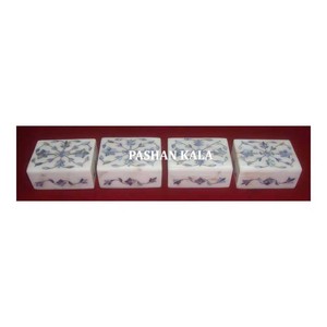 Magnifique boîte à bijoux rectangulaire en marbre blanc fait main avec incrustations de nacre bleue pour cadeaux d'affaires, fabricants - Product Image 1