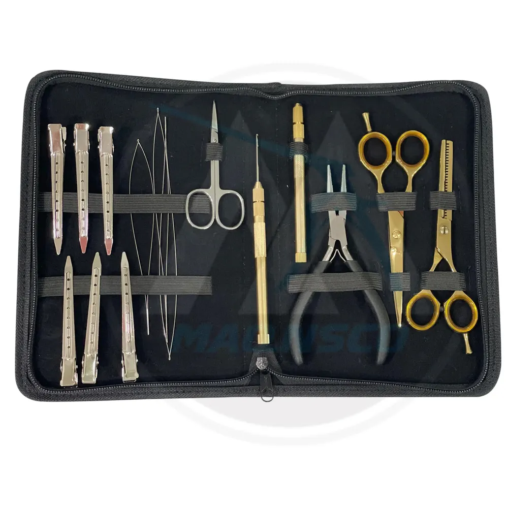 Kit di strumenti di estensione per capelli placcato oro In acciaio inossidabile tedesco con nastro In estensione per capelli pinza punti di silicio