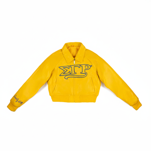 Chaqueta Universitaria de Alta Calidad Estilo Hermandad con Letras Griegas, Chaqueta Corta de Cuero Sintético para Mujer con Diseño de Cremallera - Product Image 4