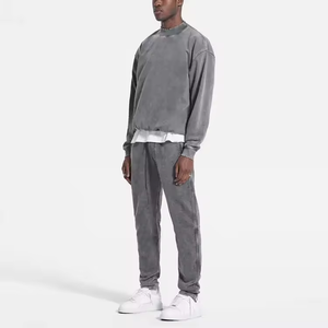 Gris foncé Vintage Stone Wash Sweatshirt 500gsm Heavyweight Distressed Acid Washed Mock Neck Hoodies DDP Shipping - Product Image 5