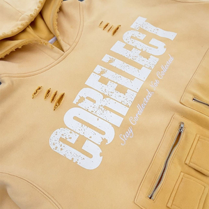 OEM Pull à capuche décontracté pour hommes Populaire Vintage Washed Distressed Imprimé Poches zippées avec ourlet déchiré effiloché Sweat à capuche pour hommes - Product Image 6