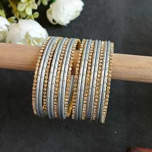 Conjunto de brazaletes nupciales indios CZ Brazalete de metal liso Pulsera para mujer Joyería India al por mayor, gris francés - Product Image 2