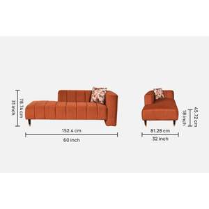 Modern Serenity RHS <b>Chaise</b> Lounger in Rust Velvet Comfortable Fabric <b>Lounge</b> <b>for</b> Living Room - Product Image 2