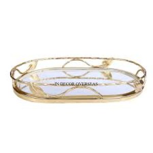 Round Shape Attractive Look High Grade Gold Plated Metal Prime Quality Metal Framed Restaurant And Hotel <b>Mirror</b> Serving <b>Tray</b> - Product Image 2
