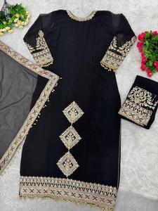 Gaun desainer gaya Bollywood harga grosir untuk wanita pakaian India 3 buah dengan teknik celup benang pola bordir
