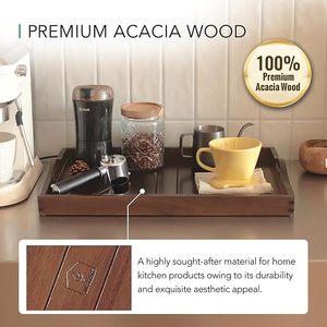 Extra Large Acacia Wood Serving Tray with Elegant Handles Customizable Decorative Coffee <b>Table</b> Ottoman Tray for Living Room - Product Image 2