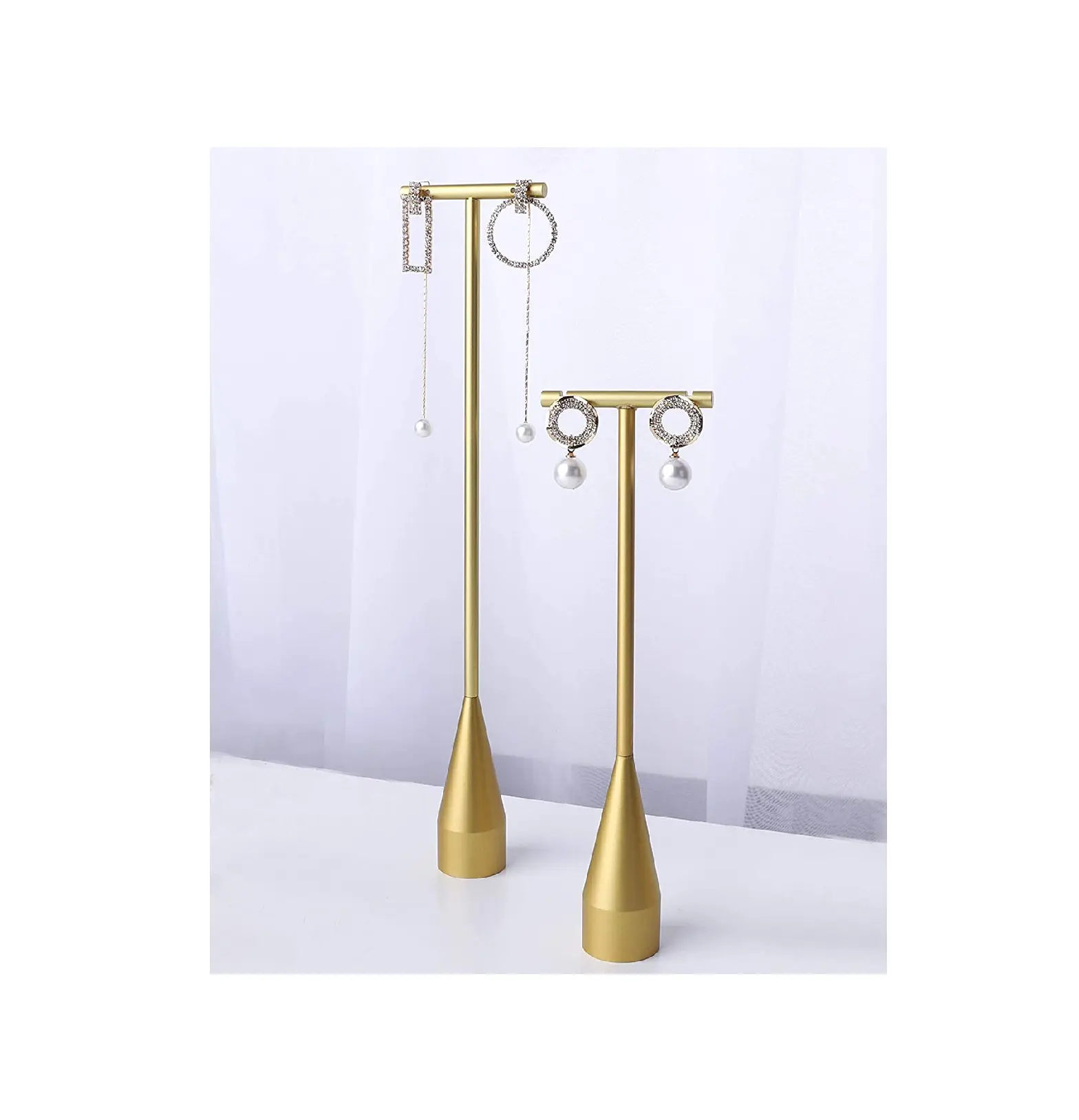 Houten En Messing Oorbel Houder Standaard Sieraden Rack Houder Metalen Gouden Oorbel Displaystandaard Voor Groothandelsprijs