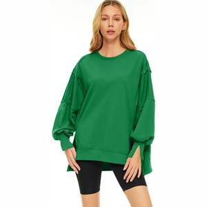 Sudadera de lona oversize para mujer con apliques formales, cuello redondo, manga larga, logotipo personalizado, top único, ligera para invierno - Product Image 1