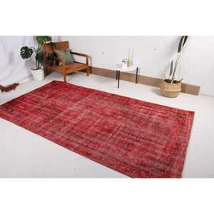 Vintage Turkish Rug 5.2x9.4 ft, <b>Red</b> Large Abstract <b>Wool</b> Rug - Product Image 2