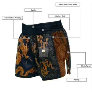 Short Muay Thai Unisexe de haute qualité MMA Gym Personnalisé Satin Plus Size Flammes Polyester Mixte Arts Martiaux Boxe Short en Satin - Product Image 3