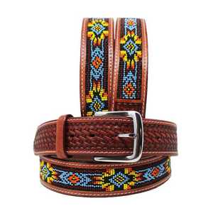 Cuir de vache véritable Western Cowboy perlé avec ceinture Design usiné à la main Boucle en acier inoxydable Fabricant Fournisseur Western Belt - Product Image 2