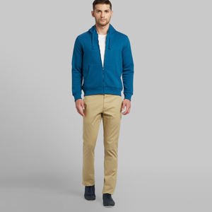 Sweat à capuche à manches longues bleu 100% coton pour hommes avec fermeture à glissière Design solide personnalisable pour l'hiver - Product Image 2