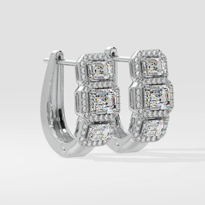 Boucles d'oreilles créoles en diamant de culture, or jaune 14 carats, taille émeraude, couleur E, clarté VVS, certifiées, tendance, pour fête, vente en gros, cadeau - Product Image 3