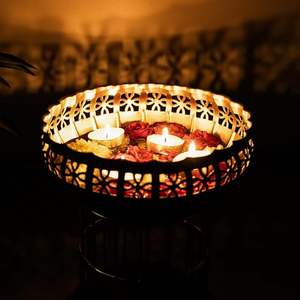 Designer Différentes Tailles Urli Pure Iron Gold Green Color Flower Bowl avec Support en Fer Solide pour Diwali Vente au Prix de Gros - Product Image 3