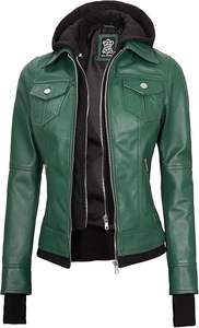 Women's Removable Hood <b>Leather</b> <b>Jacket</b> Genuine Lambskin by Expert Manufacturers and Global Suppliers Comfortable Outerwear - Product Image 6