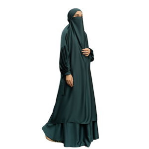 Islamique Simple Naturel Respirant Tissu Doux Ethnique Abaya Ensemble Dubaï Style Femmes Musulmanes Modeste Solide A-ligne Maxi Robe pour - Product Image 1