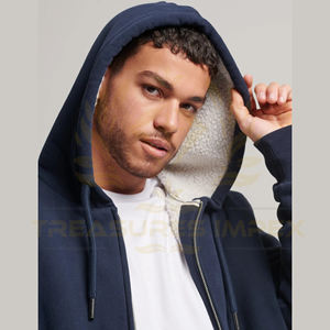 Sudadera con capucha informal ajustada de algodón pesado para hombre, sudadera con cremallera cálida, ropa activa, sudadera deportiva informal teñida gruesa y lisa con cremallera - Product Image 3