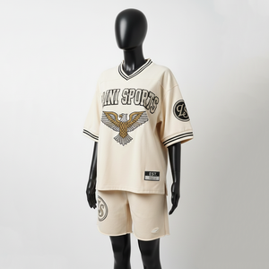 Ensemble short en jersey pour femmes, tissu premium respirant en polyester, couleur crème, col en V, logo personnalisé, ensembles pour femmes - Product Image 4