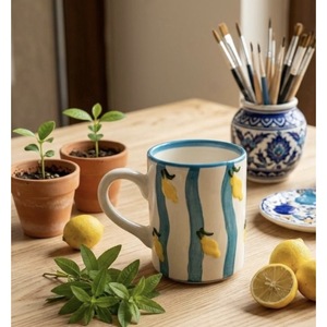 Mug en céramique 3D personnalisé, peint à la main, motif citron et marin, fait main, cadeau promotionnel - Product Image 3