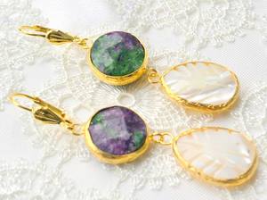 2 piedras preciosas combinación hecha a mano nueva moda dorado moderno Stud borla pendientes de piedras preciosas joyería geométrica hecha a mano - Product Image 3