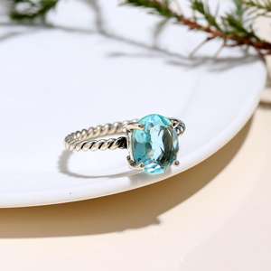 Elegante Plata de Ley 925 hecha a mano corte ovalado ajuste de punta Topacio Azul piedra preciosa compromiso anillo de moda fina regalo para fiestas - Product Image 5
