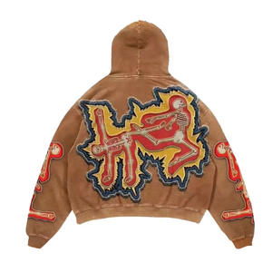 Haute qualité Streetwear français Terry hommes sweats à capuche soleil délavé Vintage pull lavé en détresse broderie à capuche pour hommes - Product Image 2