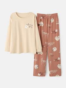 Plus Size <b>Women</b> Cartoon Animal Letter Print Cotton Elastic Ankle Pants Two Pieces Sleepwear - Product Image 2