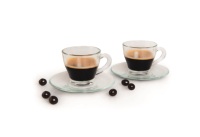 Ensemble de 6 tasses à expresso en verre avec soucoupes 9 cl (3 fl oz) Design transparent et moderne, par Excelsa