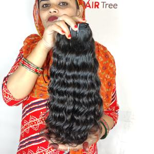 Extensions de cheveux humains vierges indiens à 100%, ondulés, vente en gros, fournisseurs, double trame machine, cuticules alignées, couleur noire naturelle - Product Image 3