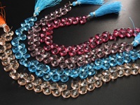 Perles en vrac en quartz bleu de Londres de 8 mm, en verre hydrofuge, facettées, en forme de cœur et de goutte d'eau, brin de 8 pouces, certifiées par un tiers, marque PMEGEMSBEADS