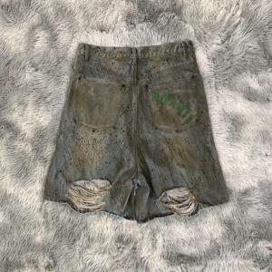 DENIMGUYS 2024 hommes décontracté coton Denim Shorts personnalisé peint à la bombe déchiré jean plat avant en détresse lavé boue respirant - Product Image 2