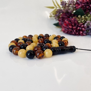 Tespih de Ámbar Báltico Multicolor, 45 Cuentas de Ámbar Natural Misbaha; Cuentas de Oración Tasbih, Lujo para la Oración Musulmana - Product Image 5