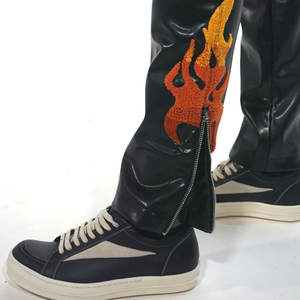 Button Up Pocket Style Wear <b>Men</b> <b>Leather</b> Stacked <b>Pants</b> Zipp Up Stylish Wear <b>Men</b> <b>Leather</b> <b>Pants</b> - Product Image 4