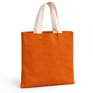 Sac fourre-tout en jute orange rouille 14,5 x 16,5 pouces avec poignées crème, réutilisable, non laminé, plat, ouverture supérieure, logo personnalisé, vente en gros - Product Image 6