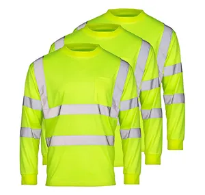 Hi Vis Reflective Work Safety Shirt Full Sleeve Workwear Plus Size Safety T Shirt Custom Tape Reflective Clothing T-Shirt