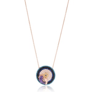 Diseño de huella forma redonda mezcla brillante circón piedra encanto collar turco hecho a mano venta al por mayor 925 joyería de plata esterlina - Product Image 1