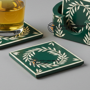 ชุดถาดรองแก้วแบบฝังกระดูกสีขาวและเข้มทำด้วยมือพร้อมที่วางแก้วเครื่องดื่มลายดอกไม้ผู้จำหน่ายในอินเดีย - Product Image 5